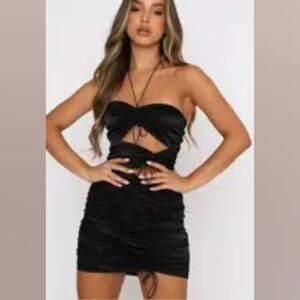 *White Fox Boutique Black Halter Cutout Ruched Dress Size XS NWT